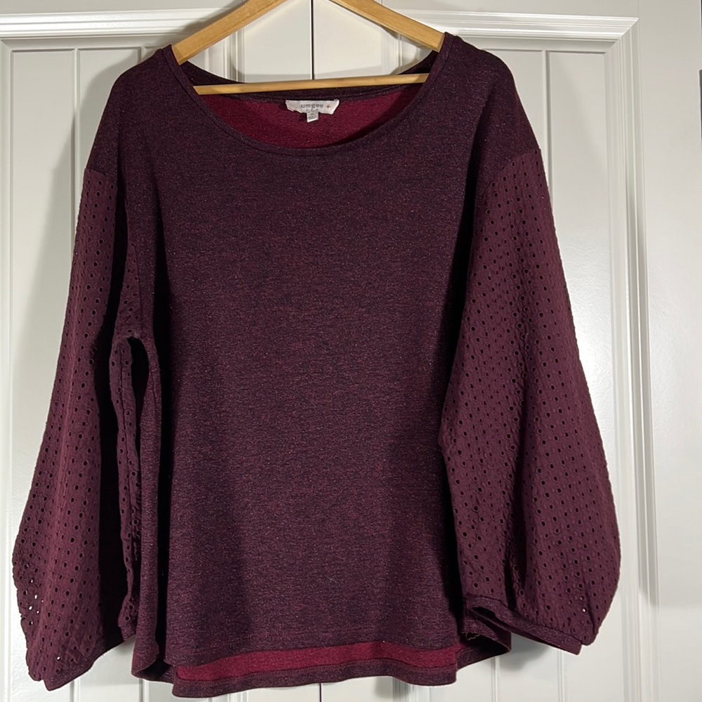 Umgee Plum Eyelet Sleeve Knit Top